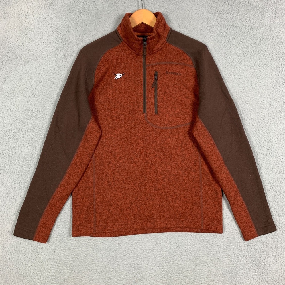 Simms Rivershed Sweater Men's Medium M Rusty Red 1/4 Zip Pullover Fleece Fishing